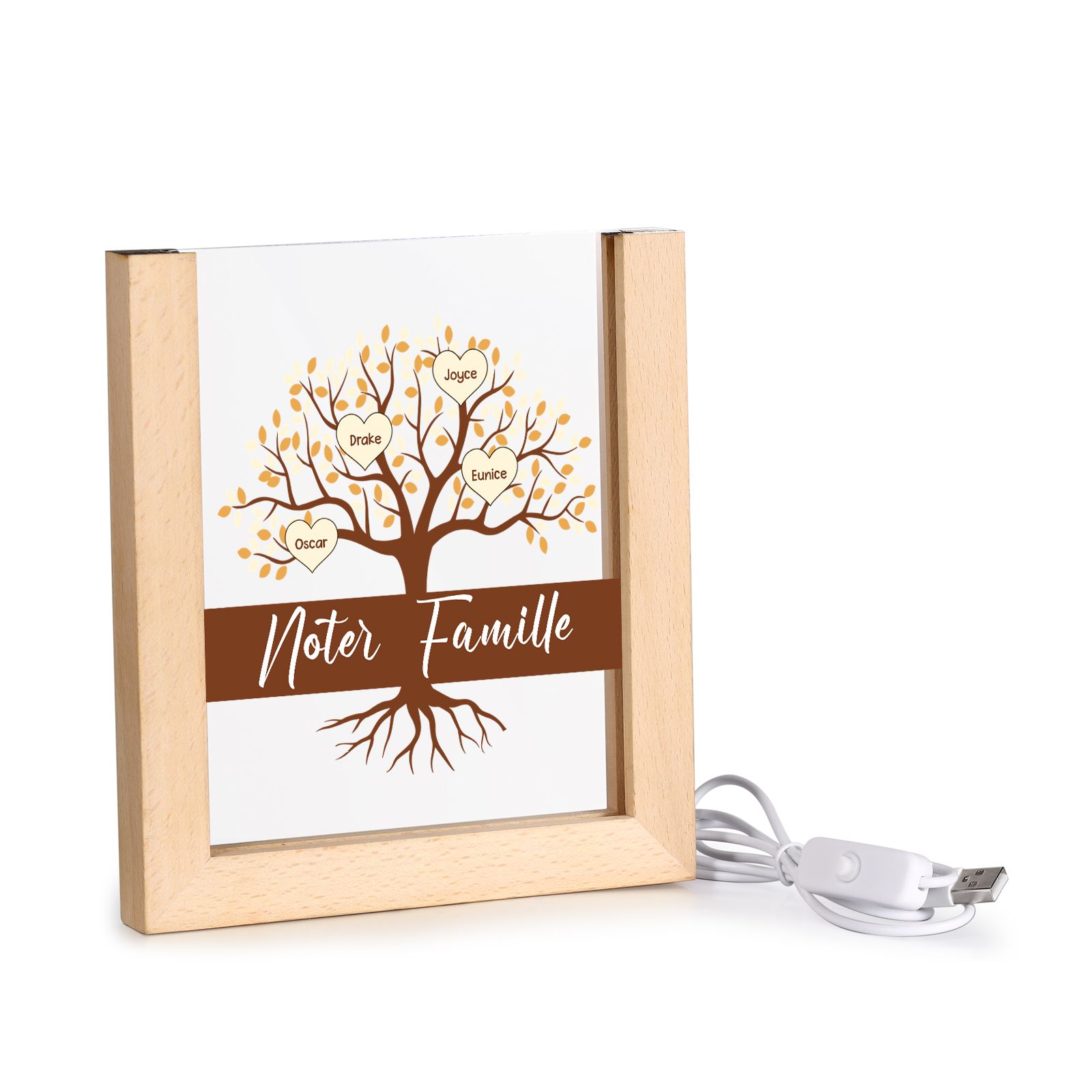 À Maman/Mamie - Lampe de chevet LED Arbre 4 Prénoms Personnalisés avec 1 Texte