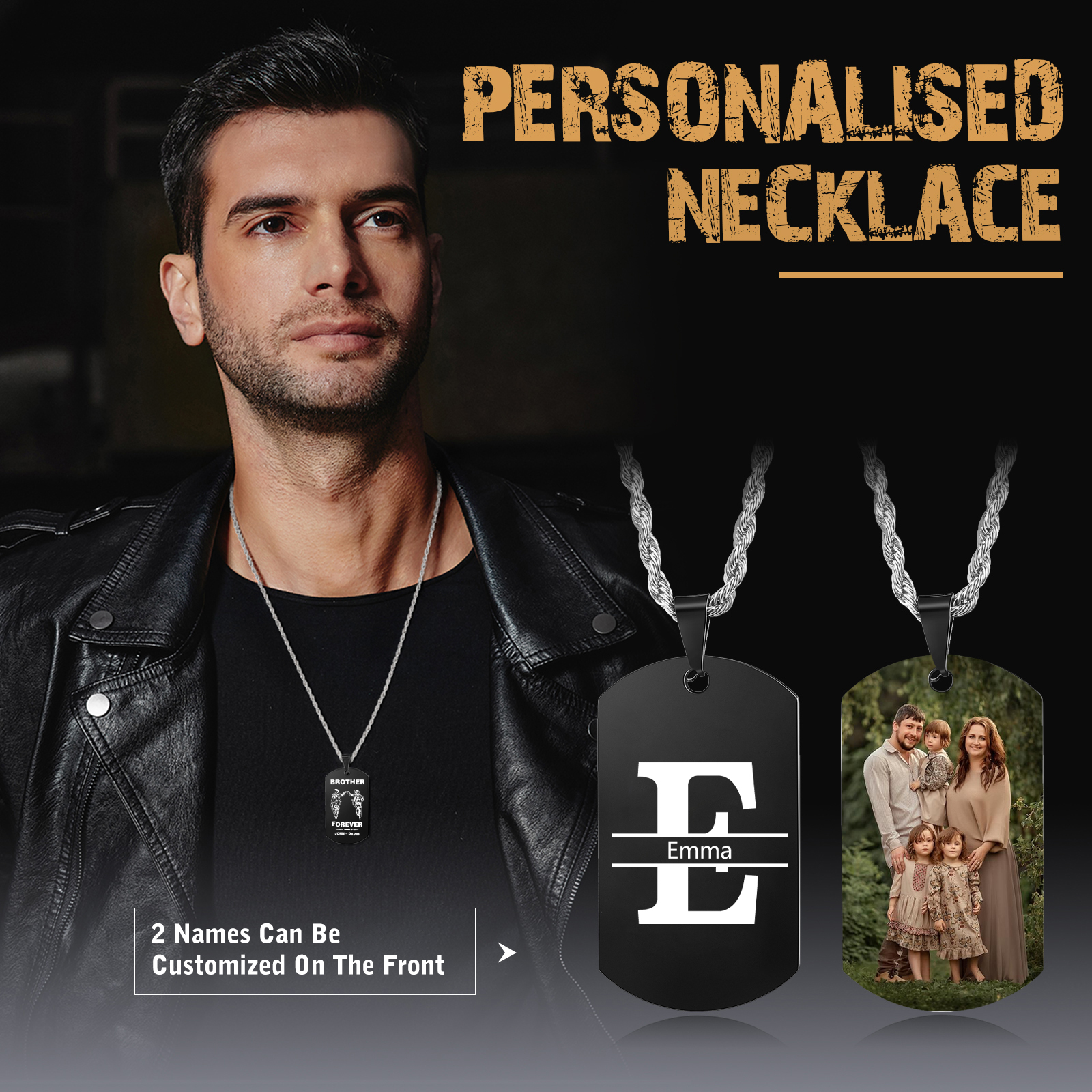 Collier Lettre 1 Prénom et Lettre Personnalisés avec Photo pour Homme|Jessemade