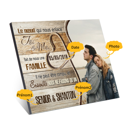 Cadre en Bois 2 Prénoms Personnalisés avec Date et Photo pour Couple Cadeau Saint Valentin | Jessemade