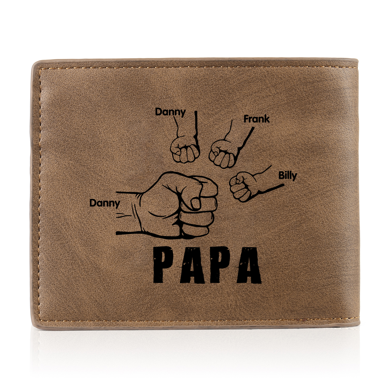 À mon Papa - Portefeuille Poings 4 Prénoms Personnalisés avec Photo Classique Homme Porte-Monnaie Carte