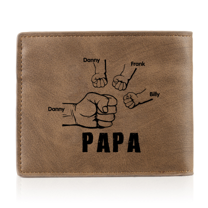 À mon Papa - Portefeuille Poings 4 Prénoms Personnalisés avec Photo Classique Homme Porte-Monnaie Carte