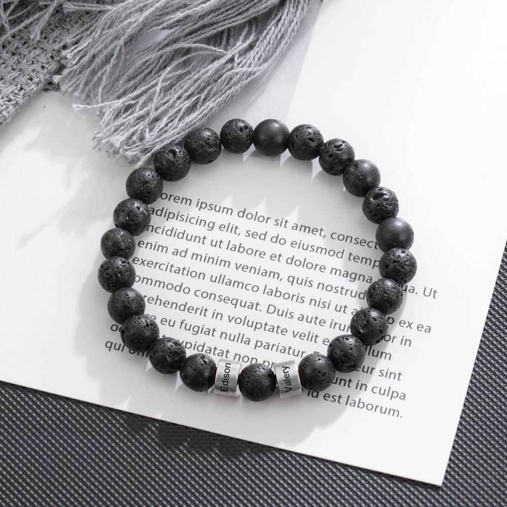 Bracelet 2 Prénom Personnalisé Bracelet Prénom Pierre de lave Noir｜Jes