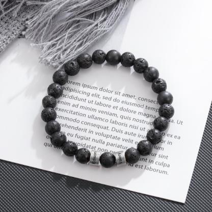Bracelet 2 Prénom Personnalisé Bracelet Prénom Pierre de lave Noir｜Jes