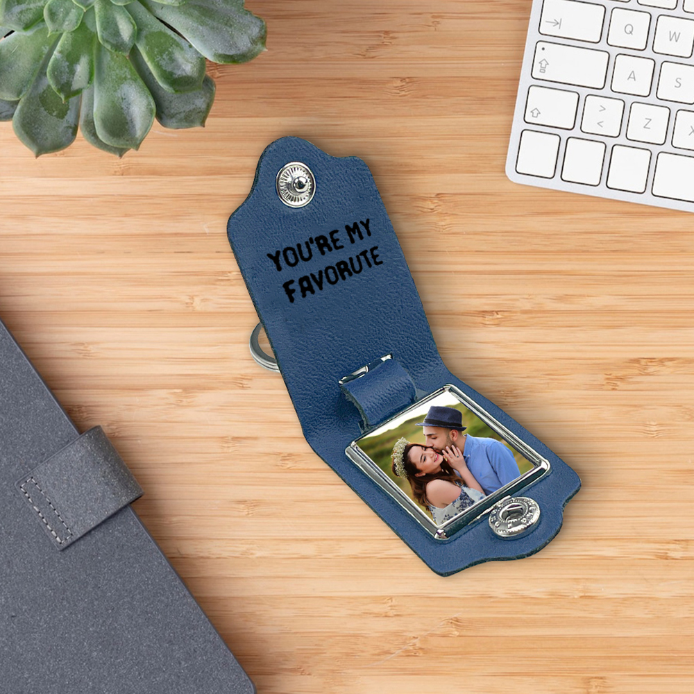 Porte-Clés Cuir Prénom et Photo Personnalisés avec Lettre et Texte pour Couple