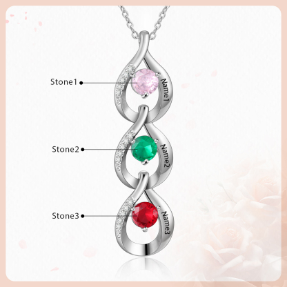 Collier Pendentif Goutte d'eau 3 Prénoms Personnalisés avec Pierres de naissance