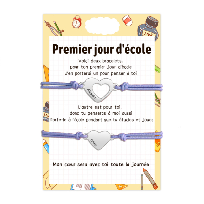 2PCS Bracelets Cœur 2 Prénoms Personnalisés Bracelet en Commun Cadeau Rentrée Scolaire｜Jessemade