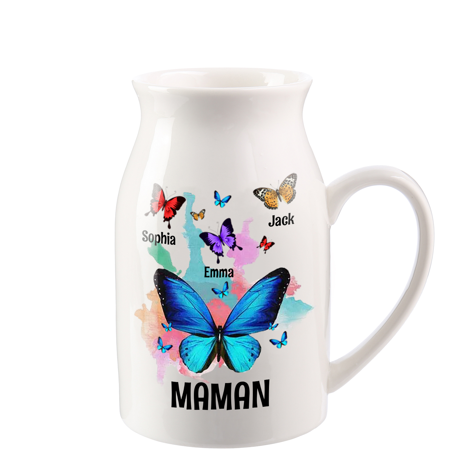Vase à Fleurs Papillons 3 Prénoms Personnalisés avec Texte Décoration de la Maison