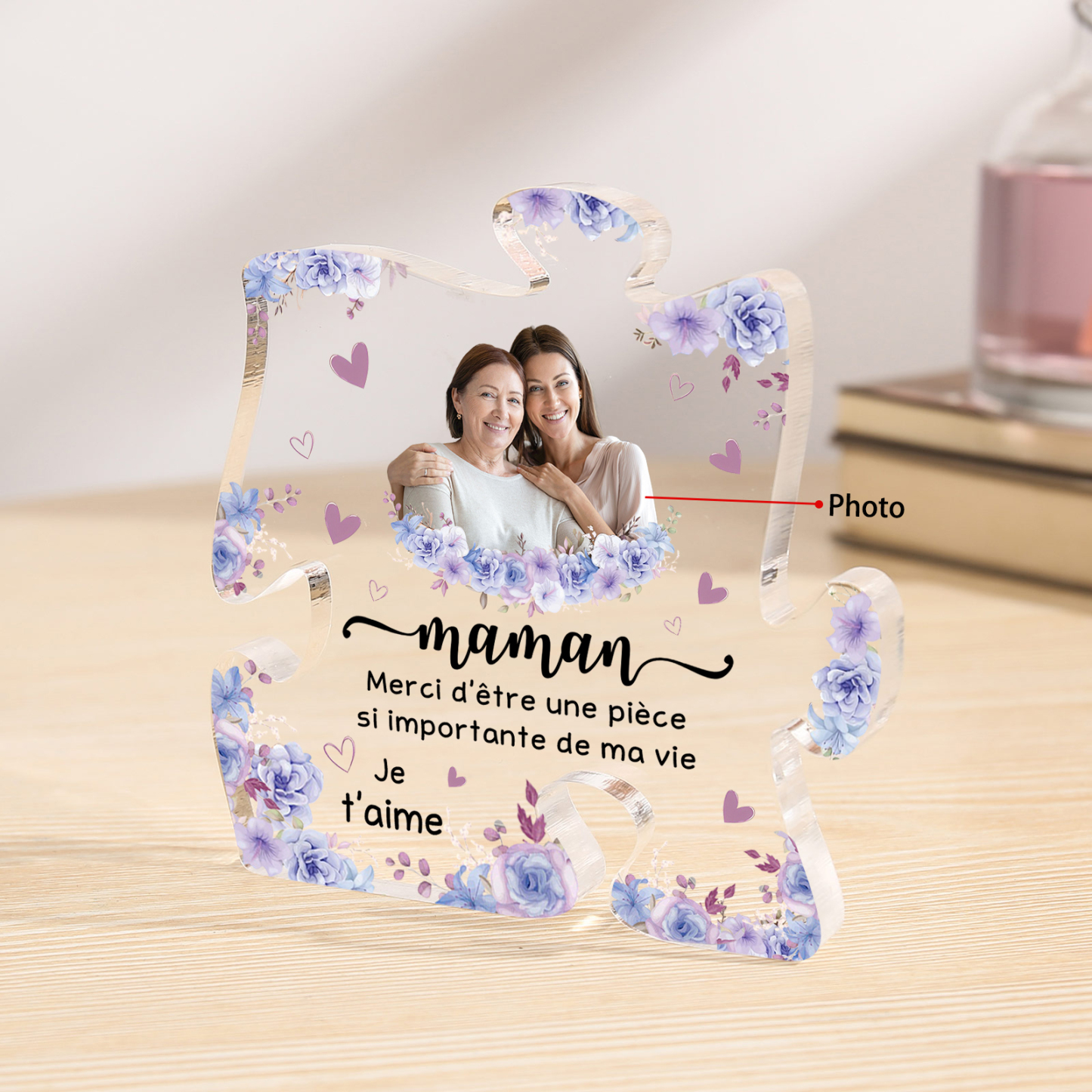 À ma Maman - Plaque Acrylique en forme de Puzzle Photo Personnalisée pour Femme