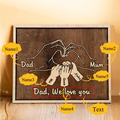 À Papi/Mamie - Cadre en Bois la Main dans la Main 5 Prénoms Personnalisés avec Texte Cadeau pour Famille