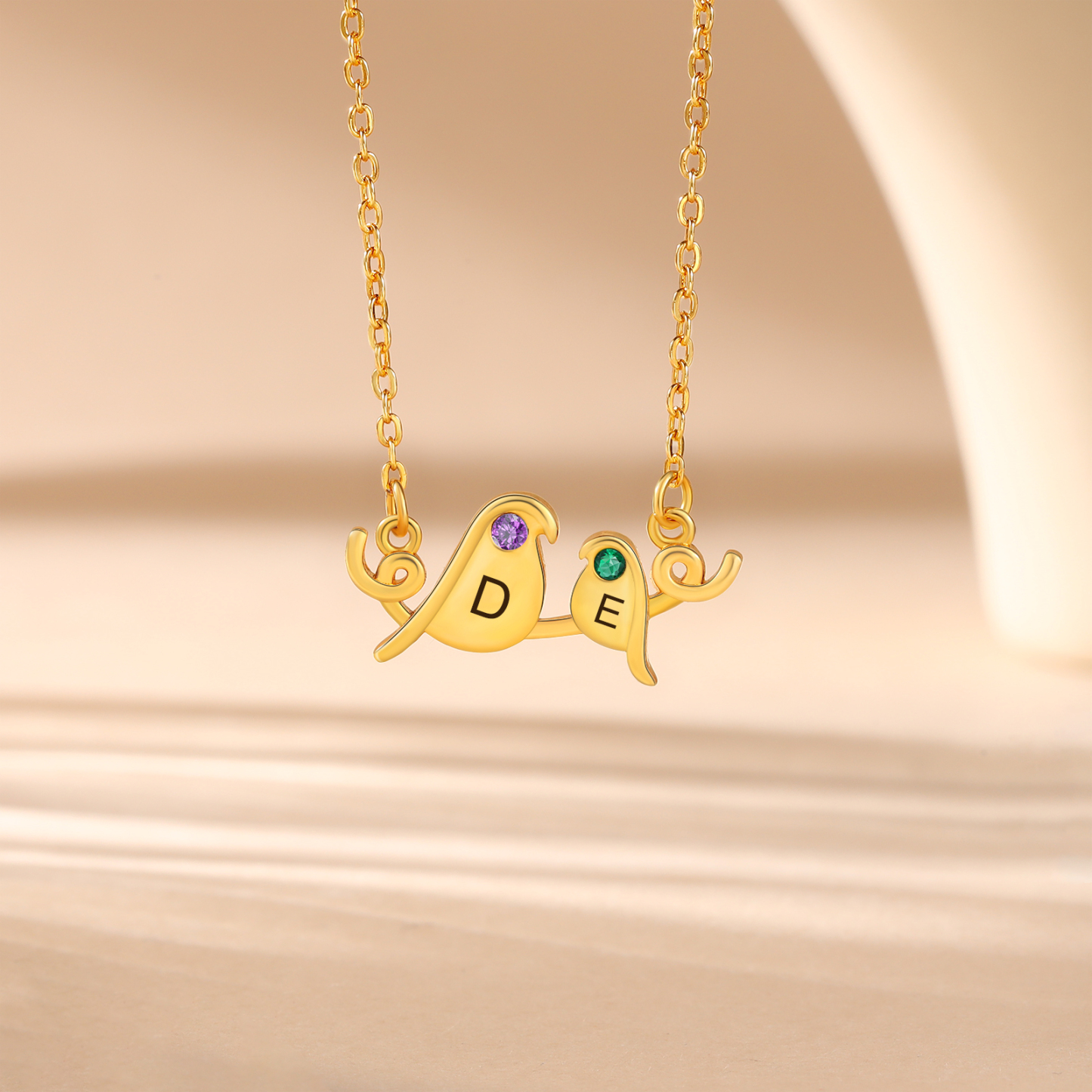Collier Petit Oiseau 2 Lettres et Pierres de Naissance Personnalisés Collier Femmes