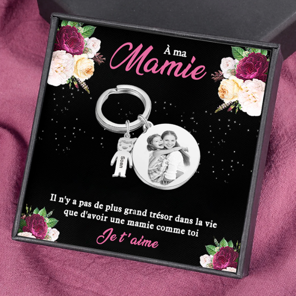 À Ma Mamie-Porte-Clés 1 Prénom Personnalisé et photo et texte Avec Breloques 1 Enfant
