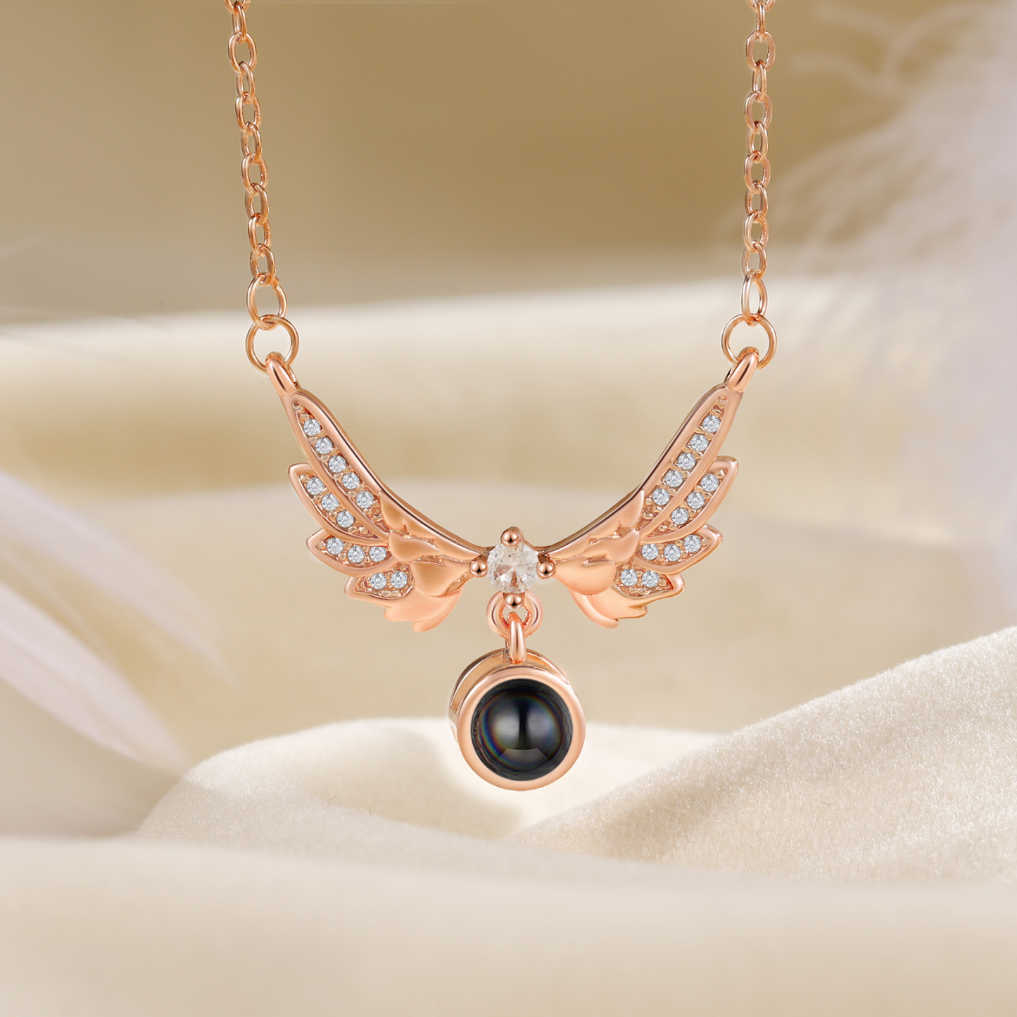 Collier Ailes Projection de Pierres 1 Photo Personnalisée Collier pour Femmes | Jessemade
