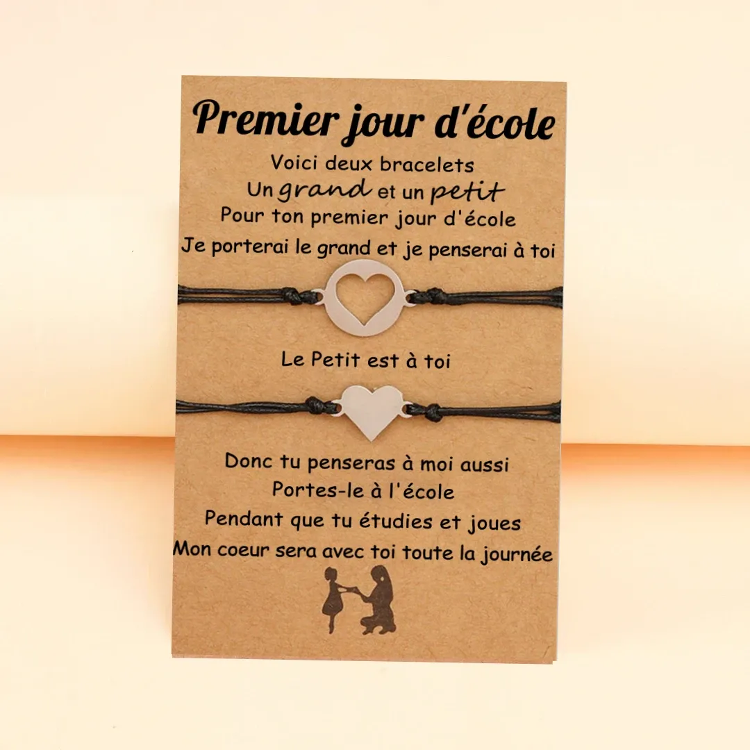 2PCS Ensemble de Bracelets Cœur Bracelet en Commun Cadeau Rentrée Scolaire Premier jour d’école｜Jessemade