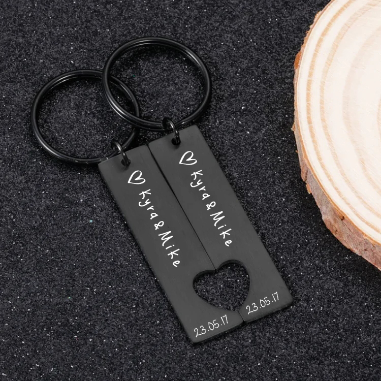 2PCS Ensenmble de Porte-Clés avec Prénom et Texte Personnalisé