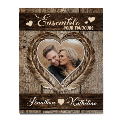 Cadre en Bois 2 Prénoms Personnalisés avec Photo pour Couple Cadeau Saint Valentin