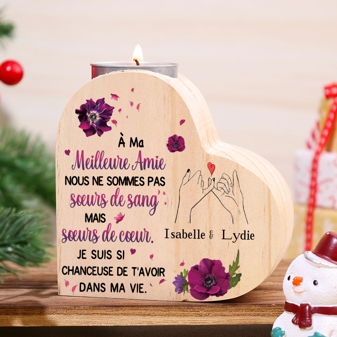 À Ma Meilleure Amie - Bougeoir en Bois sans bougie 2 Prénoms Personnalisés