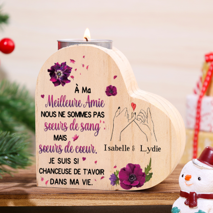 À Ma Meilleure Amie - Bougeoir en Bois sans bougie 2 Prénoms Personnalisés