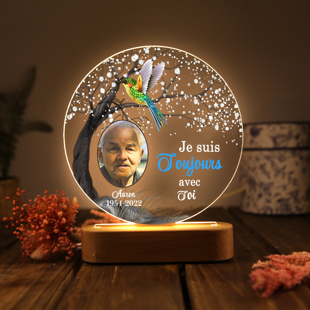 Lampe de chevet LED Commémorative 1 Prénom et Photo Personnalisés avec Date