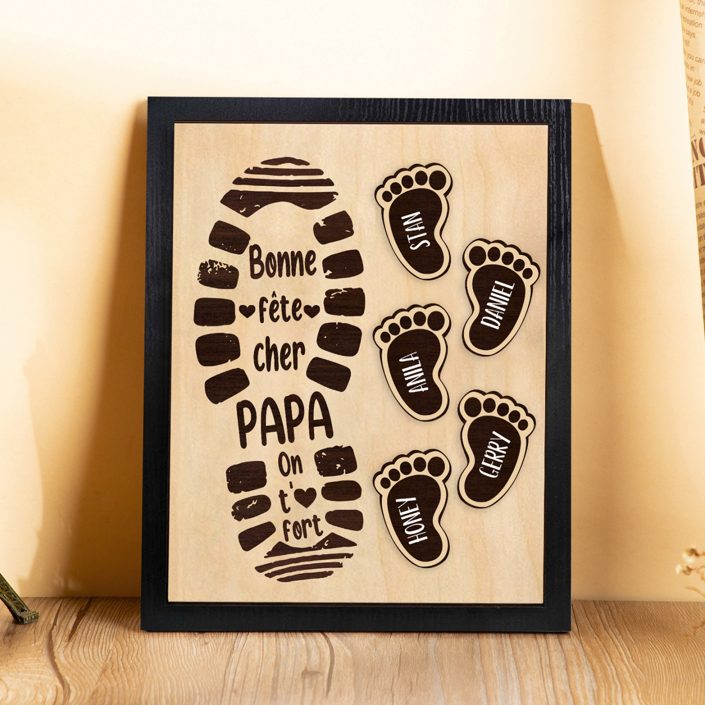 À Mon Papa-Cadre en Bois Pieds Bébé 5 Prénoms Personnalisés