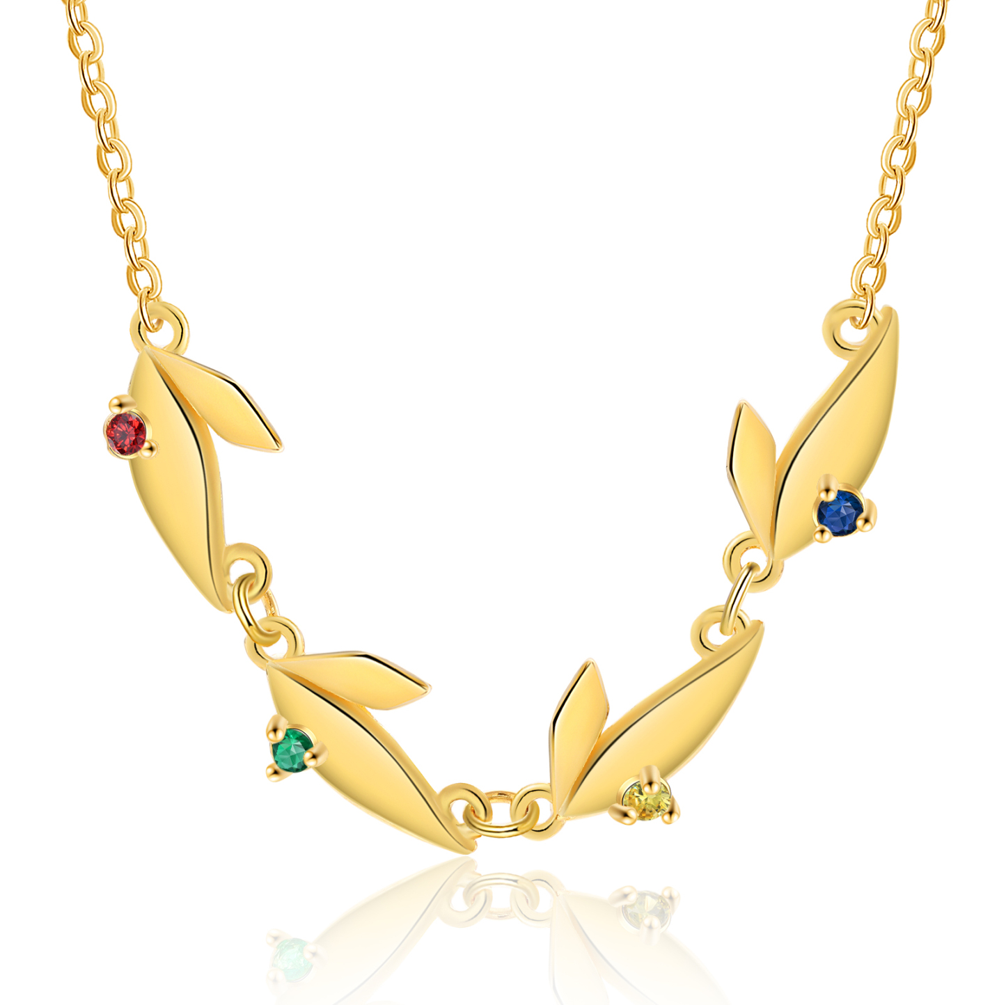 Collier Feuille 4 Prénoms Personnalisés avec Pierre de naissance Collier Femmes