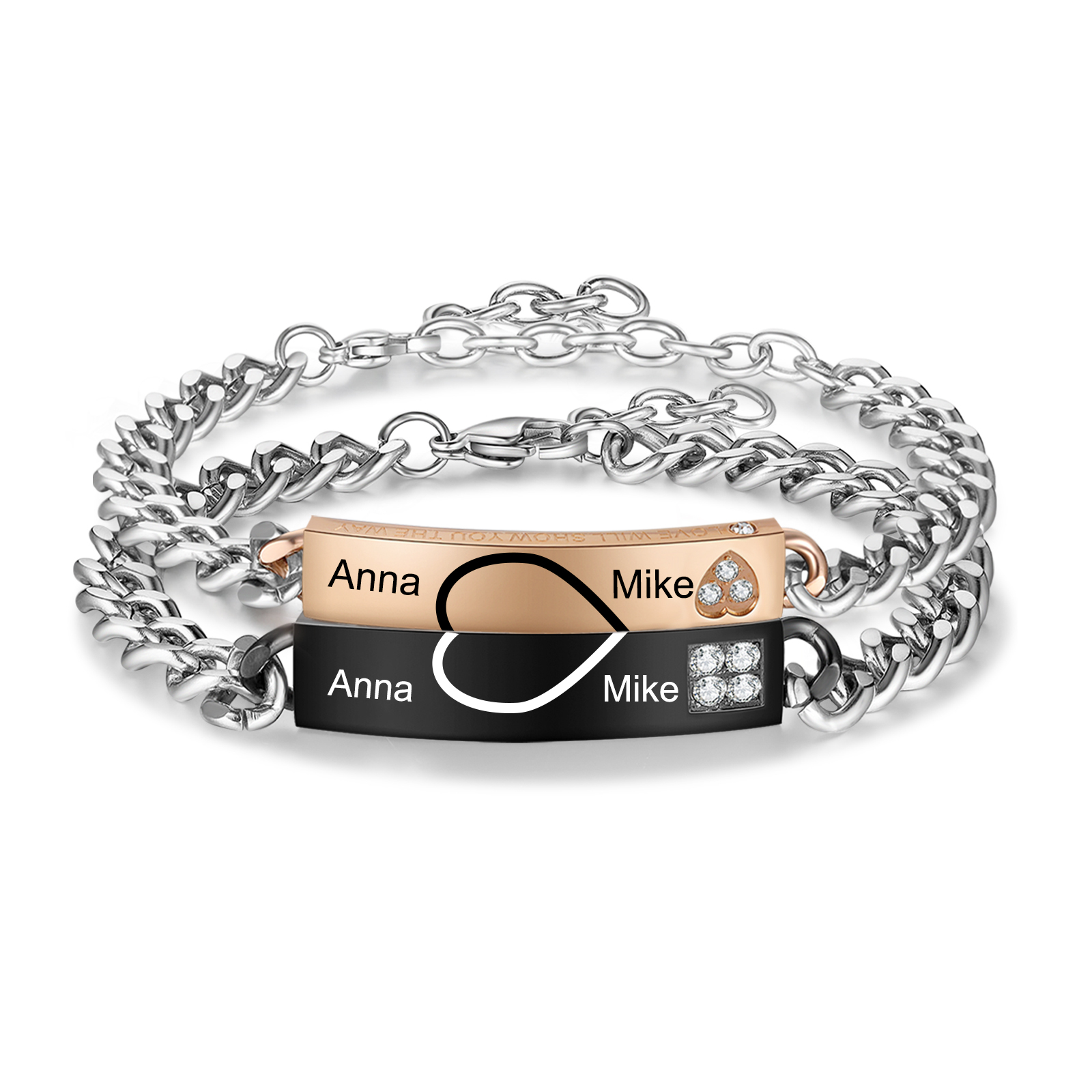 Jessemade FR Bracelet couple Gourmette 2 Prénoms Personnalisé pour couple