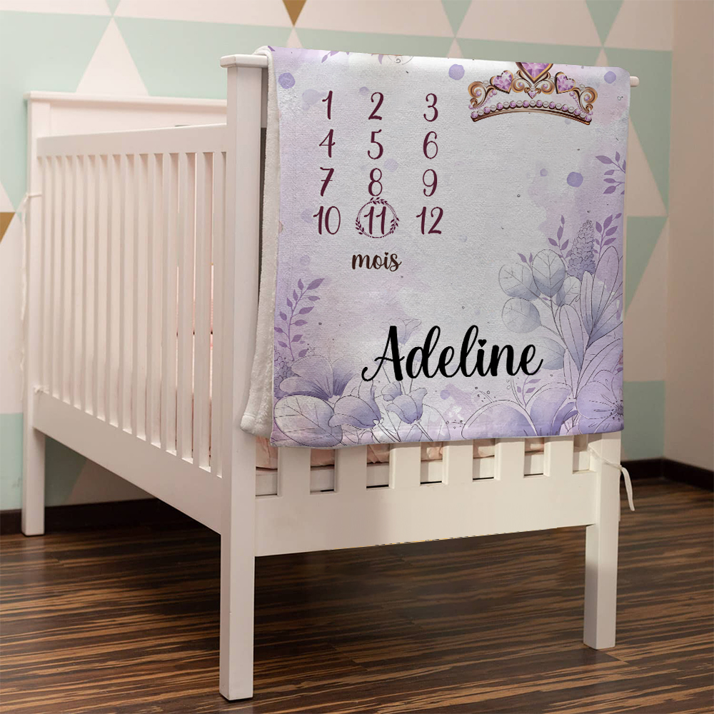 Couverture Plaids Polaire mensuelle 1 Prénom et Mois Personnalisés pour Bébé cadeau personnalise bebe 1 an | Jessemade
