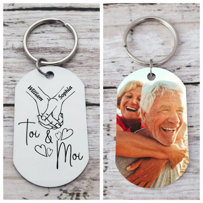 Porte-Clés 2 Prénoms et 1 Photo Personnalisés pour Couple