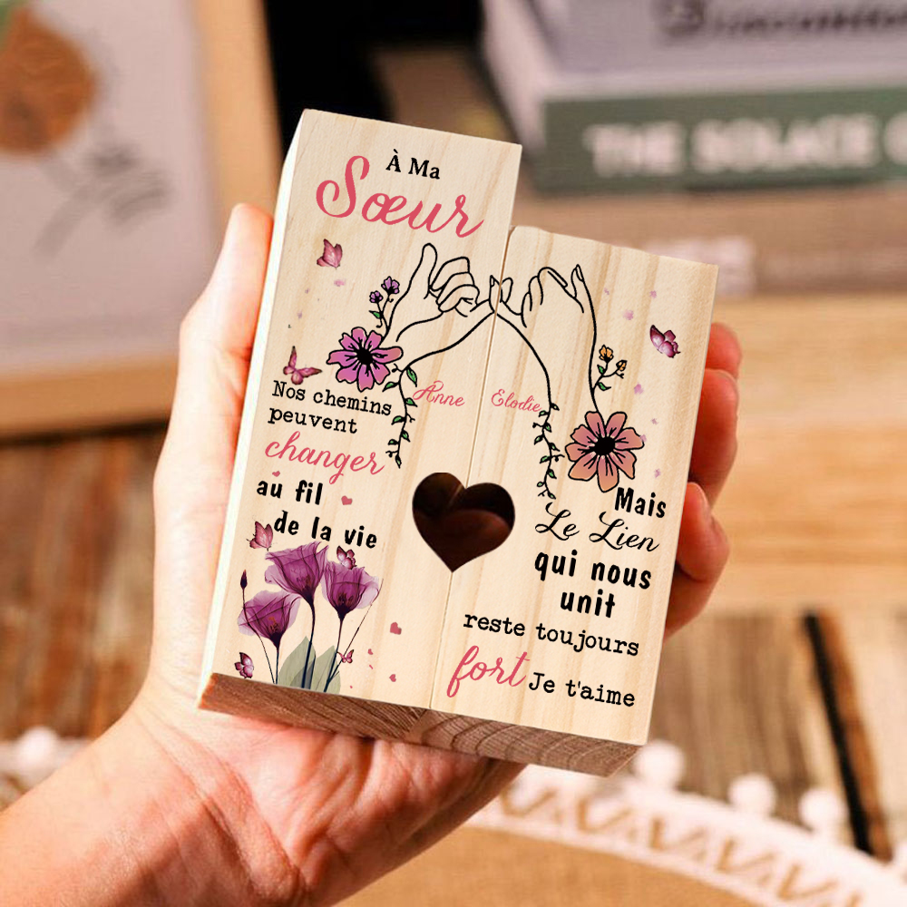À Ma Sœur - Bougeoir en Bois 2 Prénoms Personnalisés sans bougie