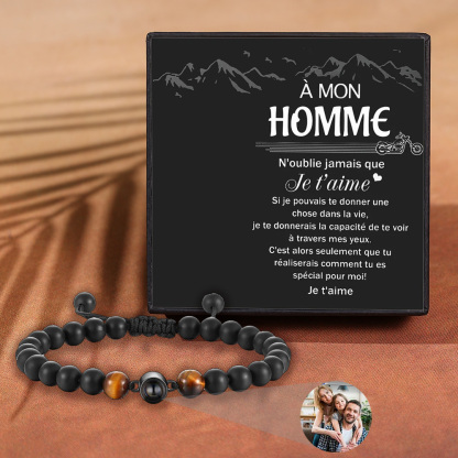 Jessemade FR À Mon Homme - Bracelet Projection de Obsidienne avec Photo Personnalisée