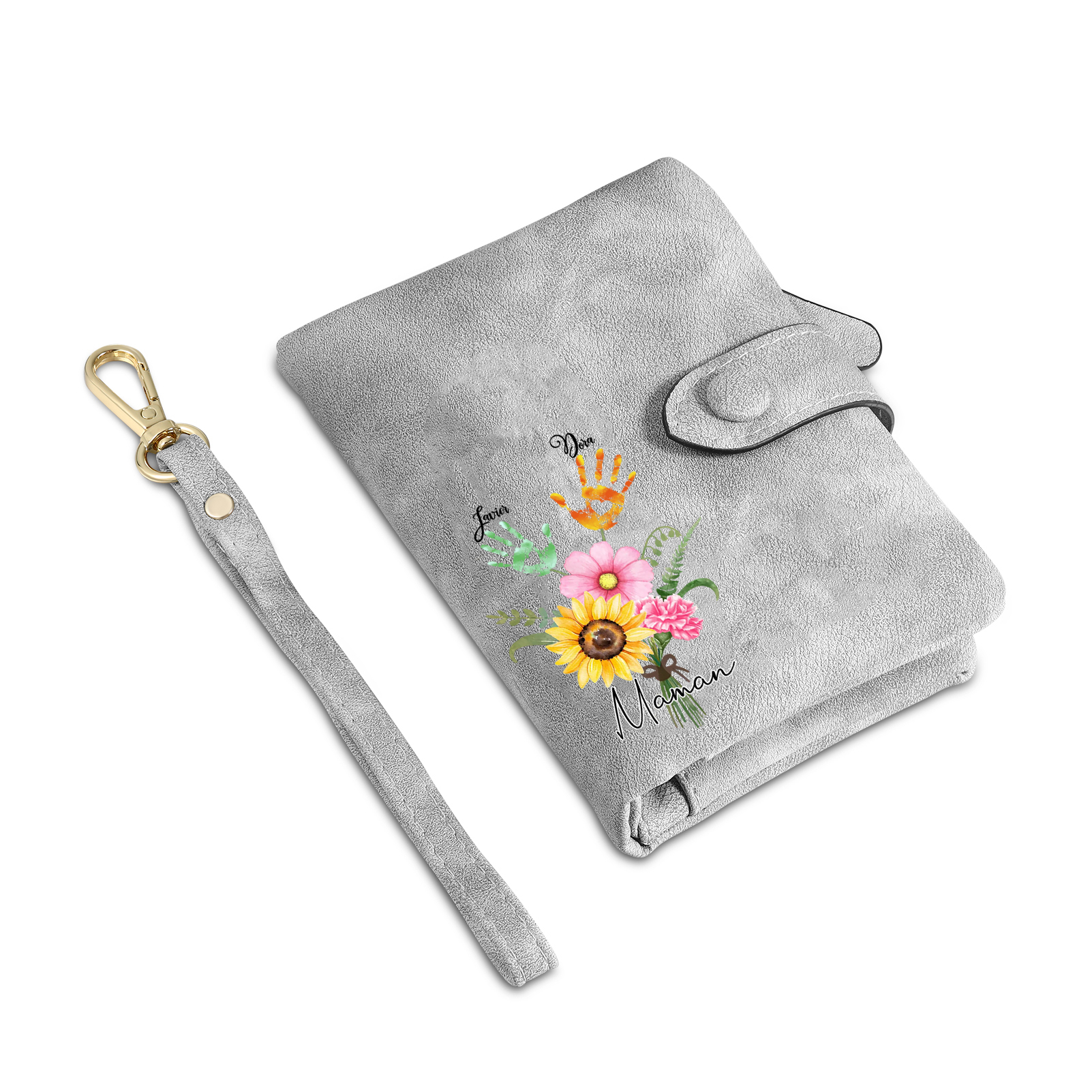 Portefeuille Fleurs 2 Prénoms et 1 Texte Personnalisés Porte-Monnaie Carte pour Femmes