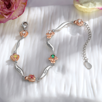 Bracelet Roses 3 Prénom Personnalisé avec 3 Pierre de Naissance