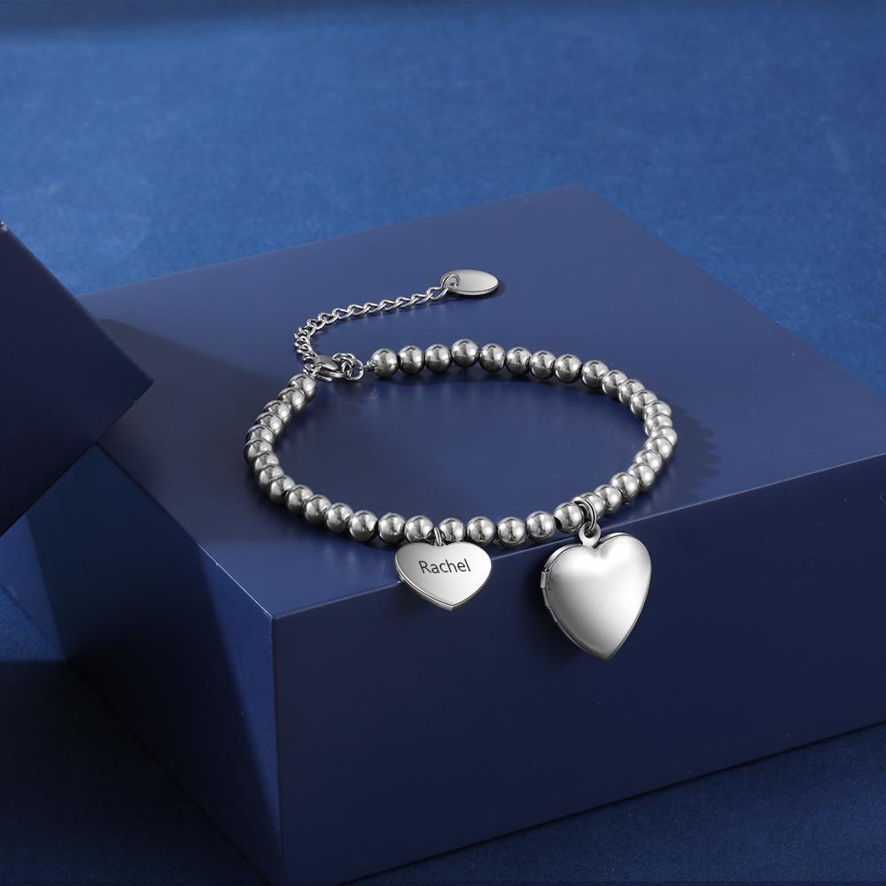 Bracelet Photo Personnalisé avec Cœur Breloques