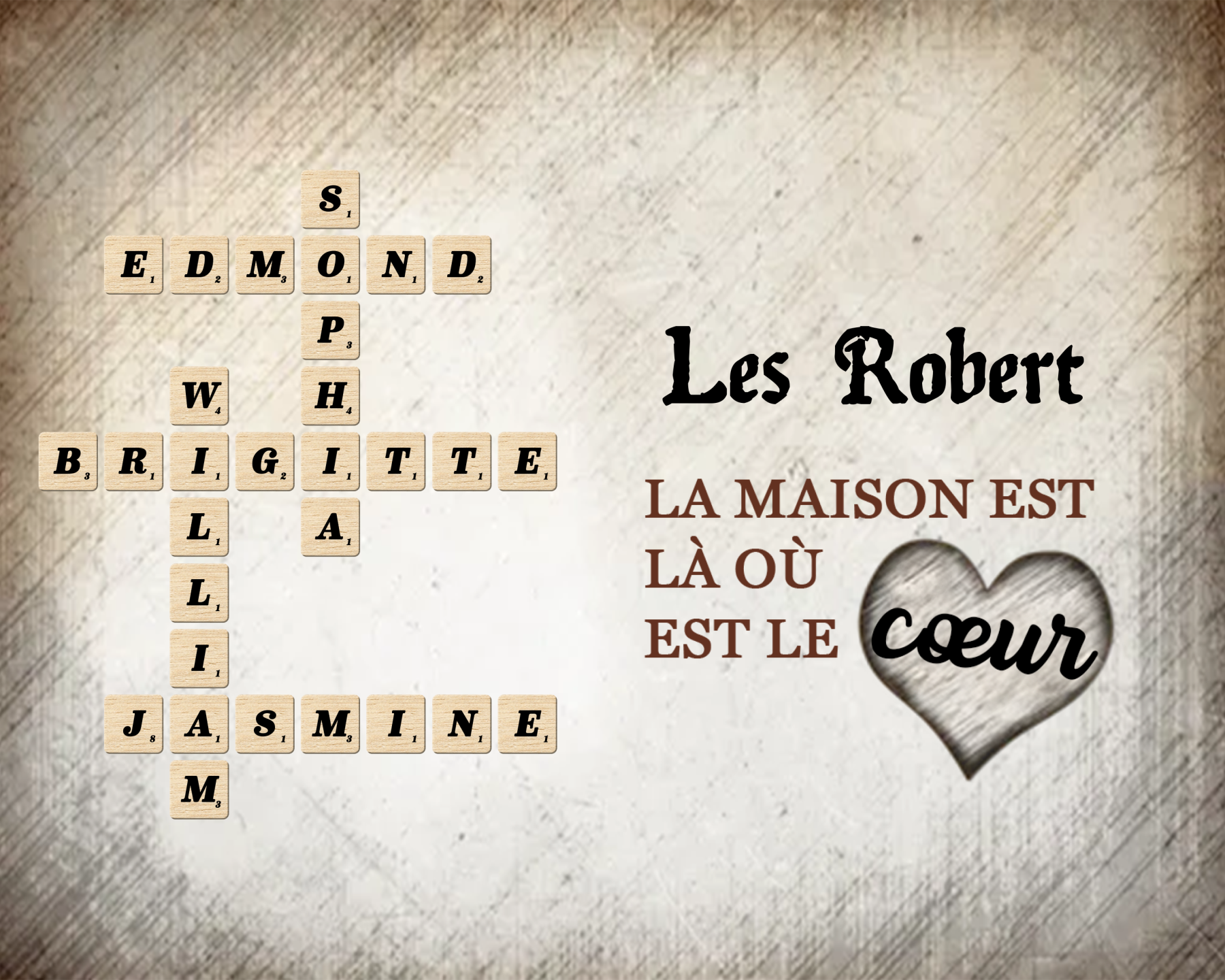 Cadre en Bois grille de mots croisés 1-12 Prénoms familialux Personnalisés Amour famille Cadeau pour Famille | Jessemade