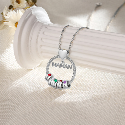 À ma Maman - Collier Pendentif 5 Prénoms Personnalisés avec Pierre de naissance