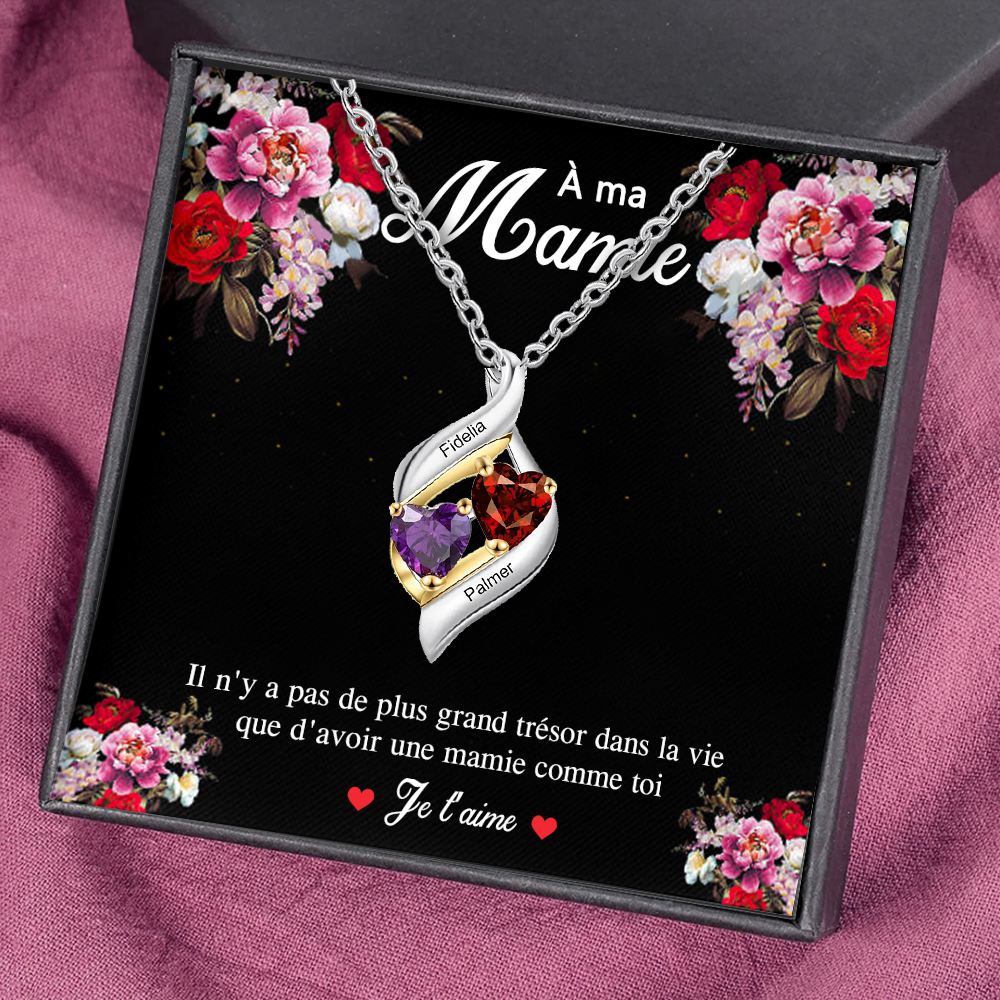 À Ma Mamie-Collier Personnalisé 2 pierres naissance ARGENT 925