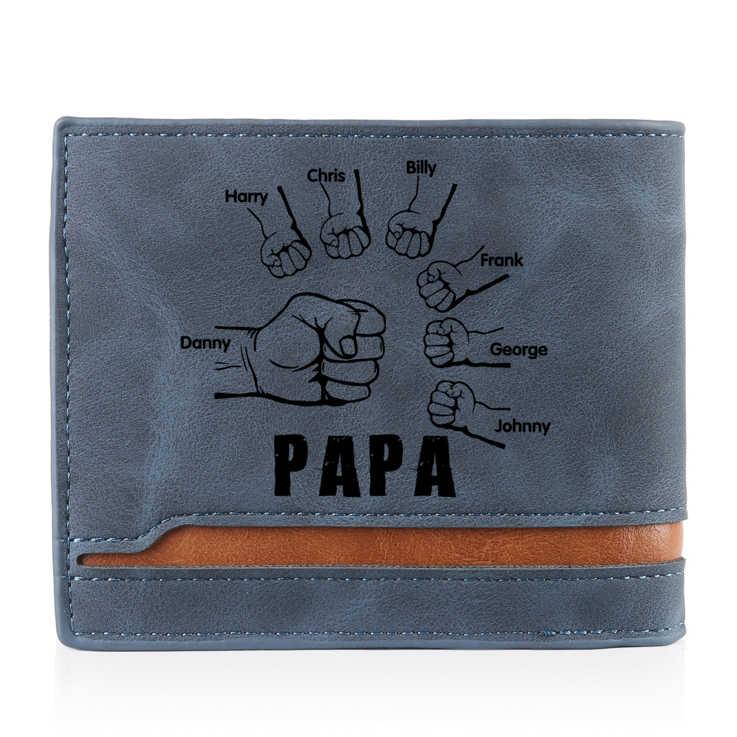À mon Papa - Portefeuille Poings 7 Prénoms Personnalisés avec Photo Classique Homme Porte-Monnaie Carte