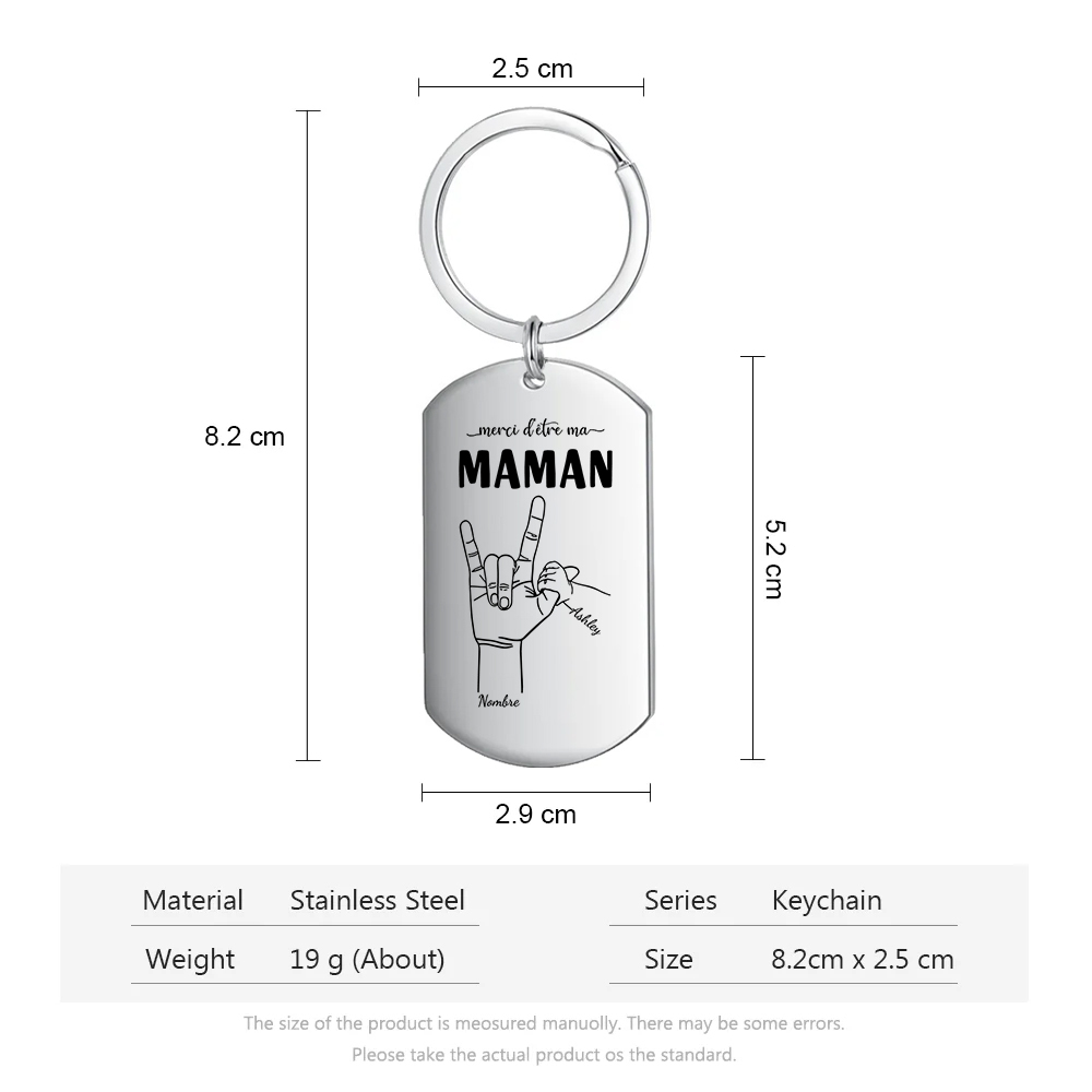 À Ma Maman - Porte-Clés la Main dans la Main 2-6 Prénoms Personnalisés