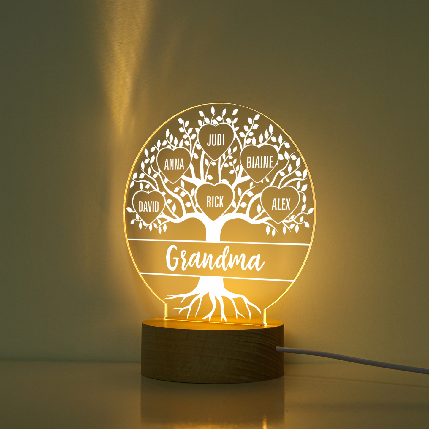 À ma Mamie/Maman - Lampe de chevet Arbre de vie LED Lumières 7 Prénoms Personnalisés pour Famille