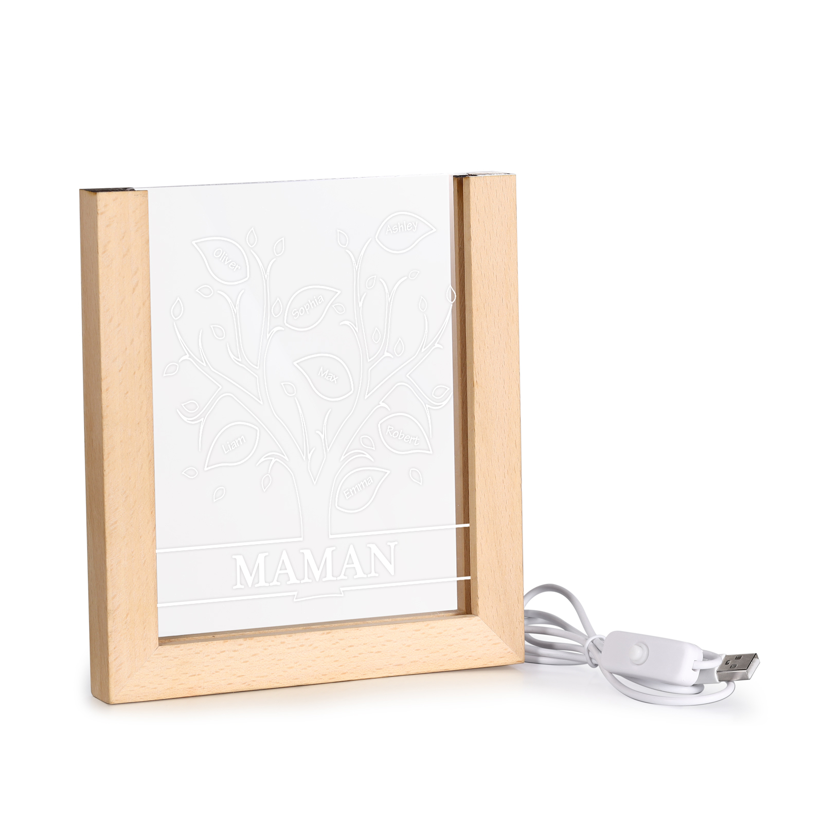 À Maman/Mamie - Lampe de chevet LED Arbre 7 Prénoms Personnalisés avec 1 Texte