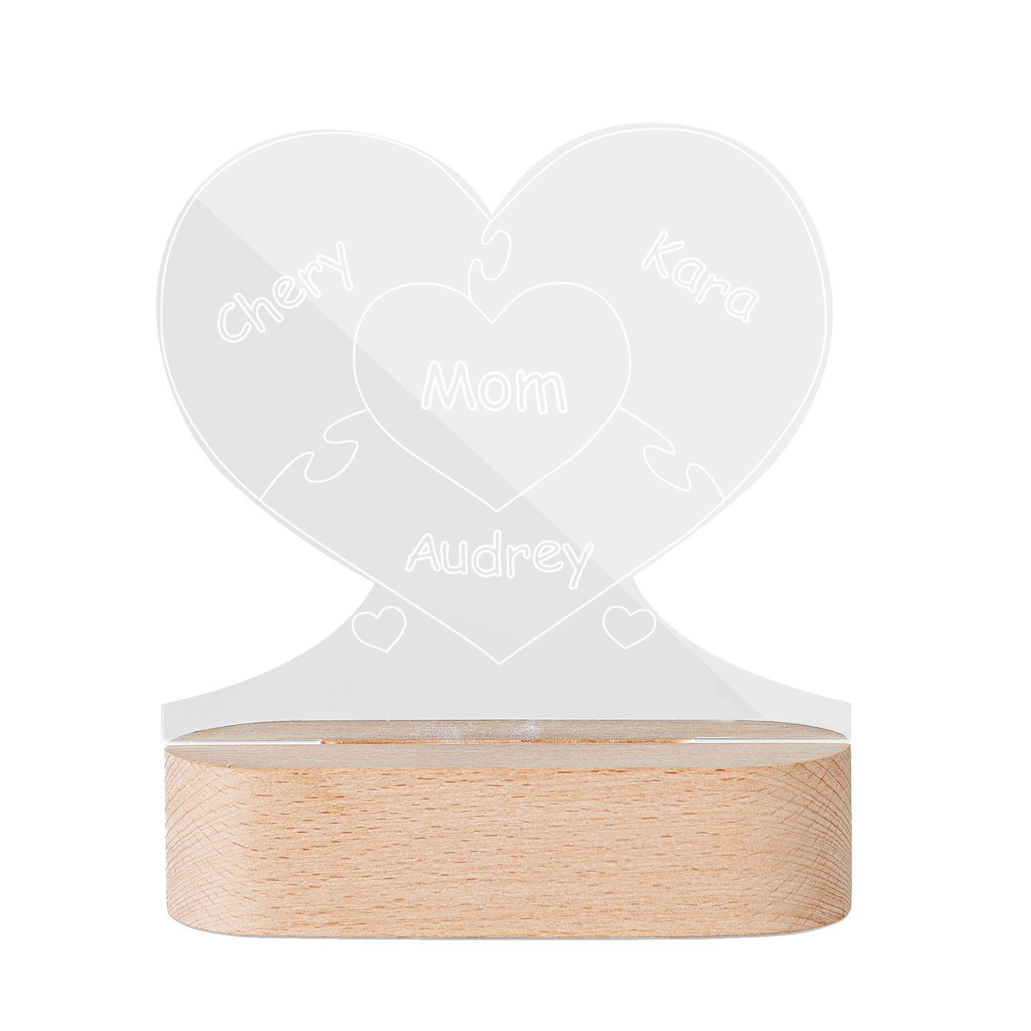 Lampe de chevet Cœur LED Lumières 3 Prénoms et 1 Texte Personnalisés pour Famille