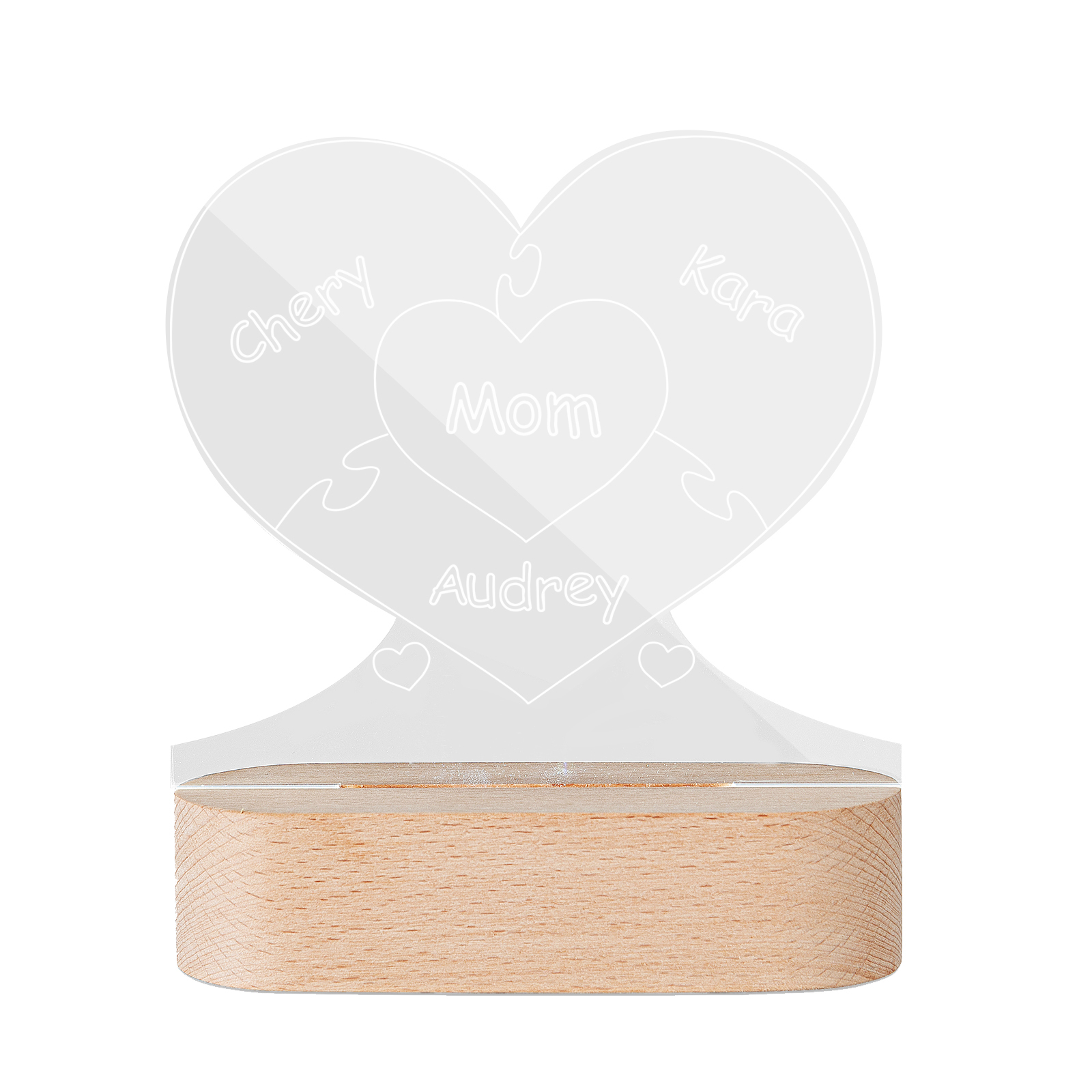 Lampe de chevet Cœur LED Lumières 3 Prénoms et 1 Texte Personnalisés pour Famille