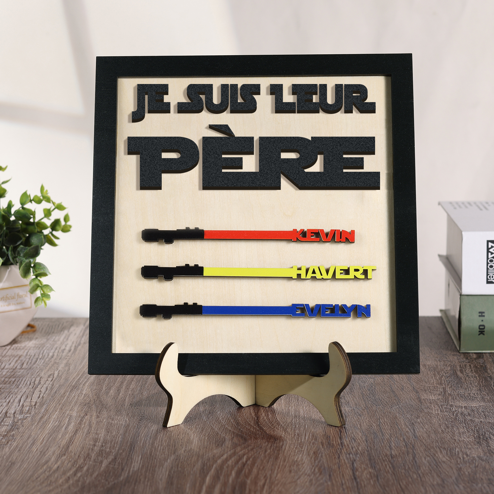 À mon Papa - Décoration en bois 3 Prénoms Personnalisés Ornement pour Père