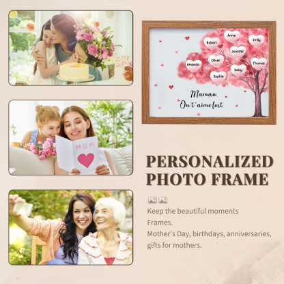 Cadre Photo LED Arbre 9 Prénoms Personnalisés avec 1 Texte Décoration Famille