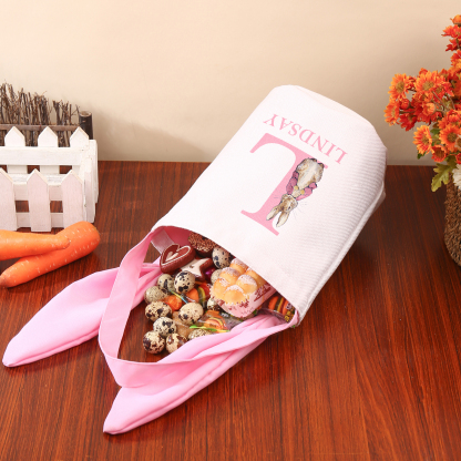 Sac de Pâques Lapin 1 Prénom et Lettre Personnalisés Tote Bag Enfant
