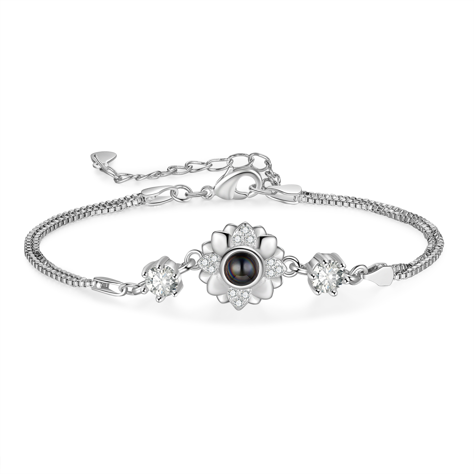Bracelet Fleur Personnalisé avec Photo Bracelet Photo Projection Argent pour Femme｜ Jessemade