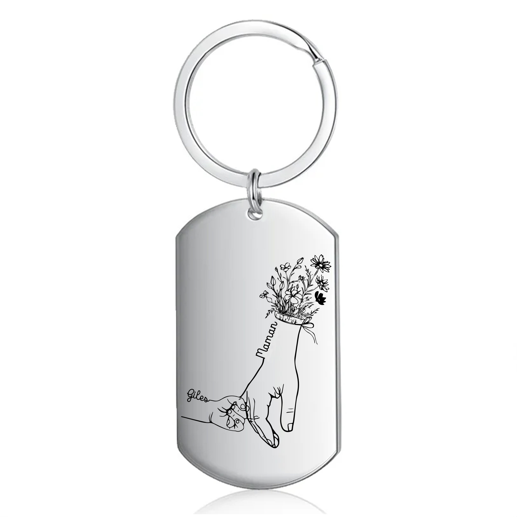 À Ma Maman - Porte-Clés la Main dans la Main 2 Prénoms Personnalisés