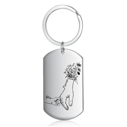 À Ma Maman - Porte-Clés la Main dans la Main 2 Prénoms Personnalisés