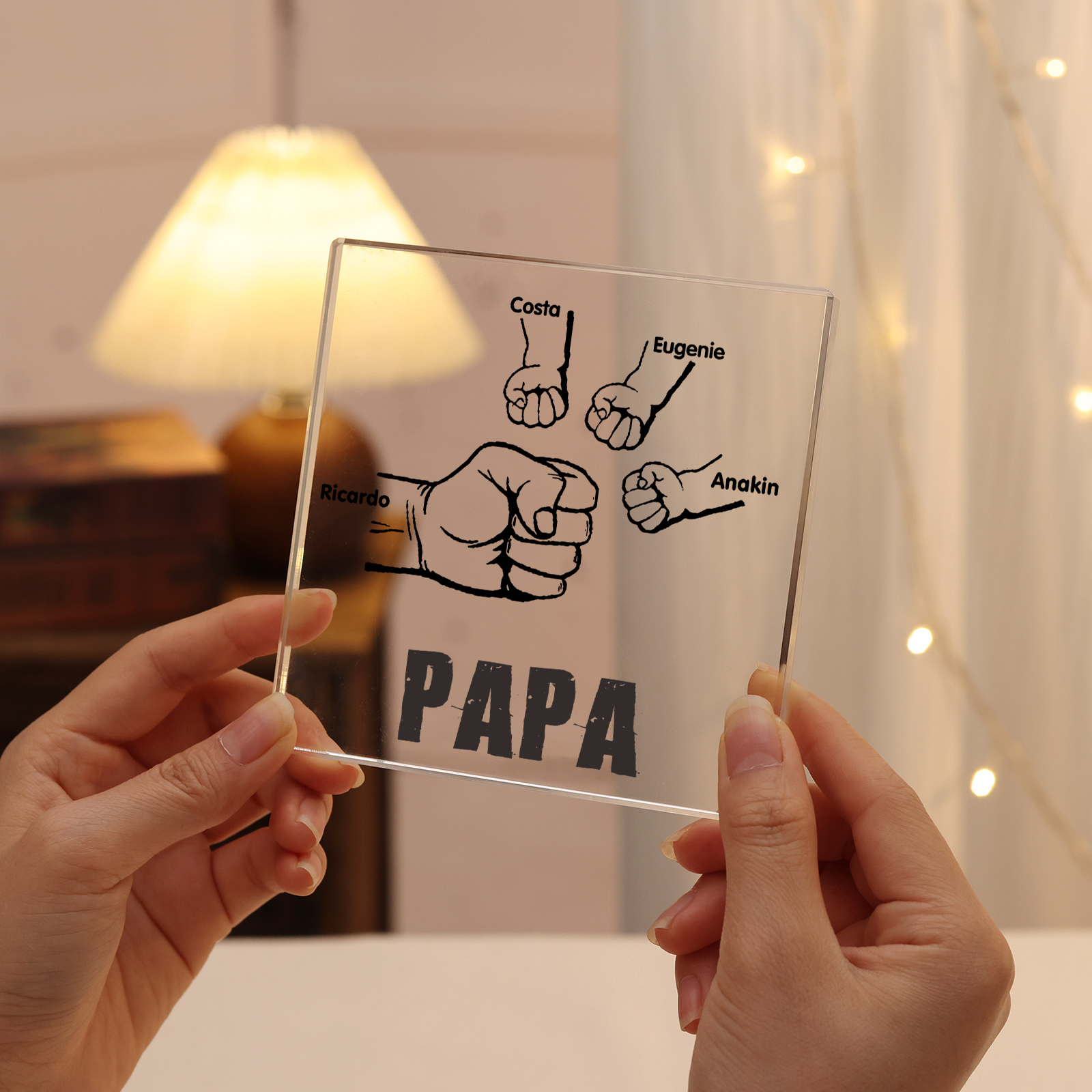 À mon Papa - Plaque Acrylique Carrée Poings 4 Prénoms Personnalisés