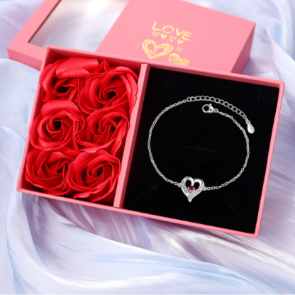 Bracelet Cœur gravé 1-7 Prénoms Personnalisés avec Pierres de Naissance