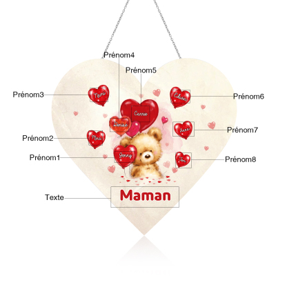 À Maman/Mamie - Veilleuse Cœur Décoration Ours 8 Prénoms Personnalisés avec 1 Texte